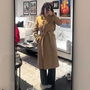 ZARA Manteco Belted Wrap Wool-Blend Camel Coat